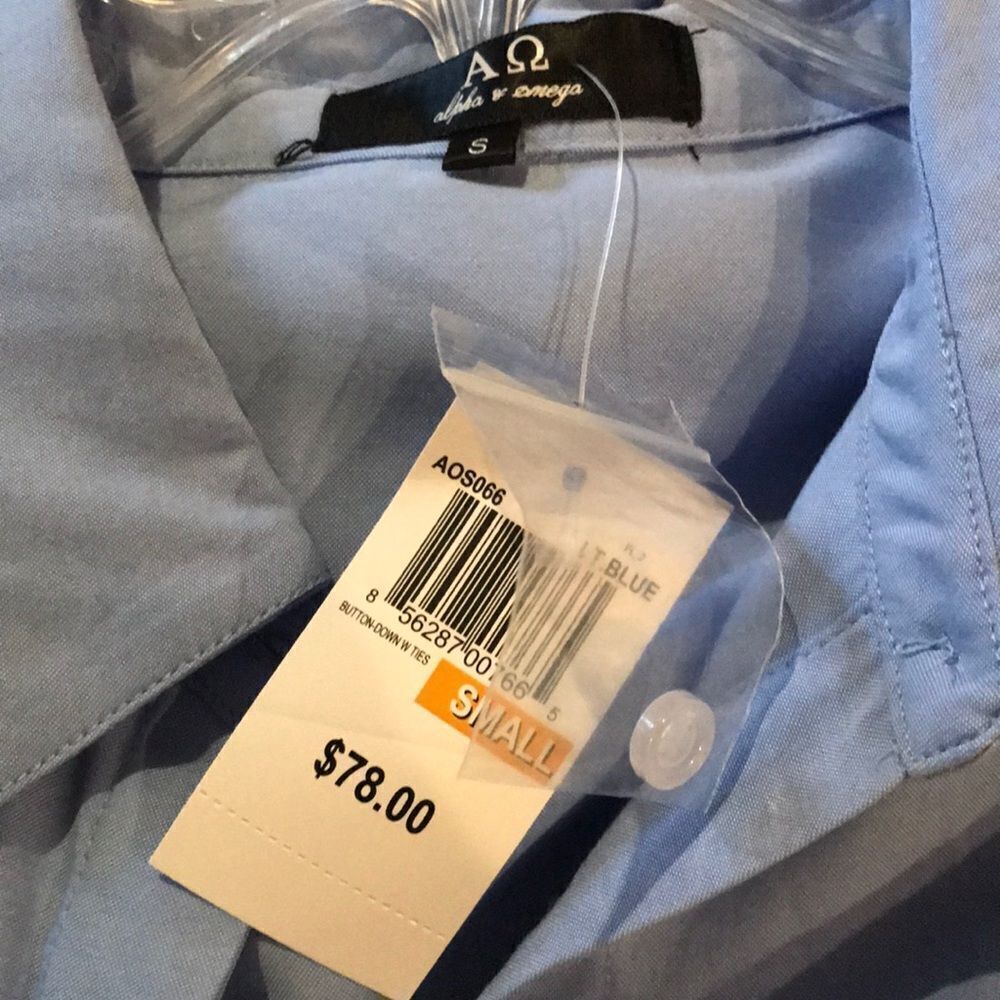 Alpha & omega lt blue button front lace up blouse - Picture 8 of 8